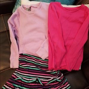 5t champion lilac sweatshirt and 5t garanimals skirt and long sleeve shirt